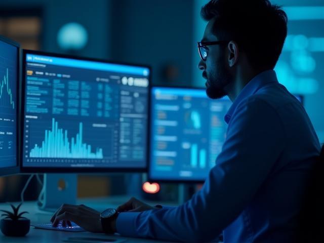 Analista financiero usando plataforma IA para mejorar previsiones