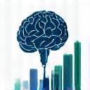 Icono de analítica empresarial con IA representada por gráficos y cerebro digital